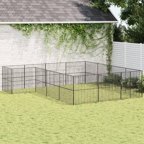 Large Galvanized Steel Dog Playpen for Pets, Heavy Duty Exercise Kennel for Indoor and Outdoor Use, 16-Panel Foldable Enclosure for Dogs and Small Animals, Black