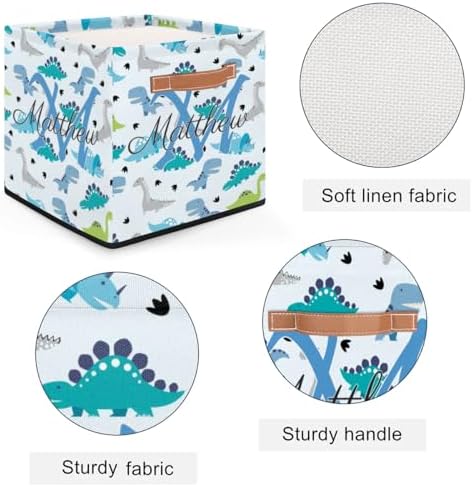 Personalized Storage Baskets for Organizing, Foldable Storage Bins with Handles Custom Cute Basket for Boys, Girls, Pet, Clothes, Blanket, Bedroom Nursery Toy Storage Gift,13 x13 x13 In, Dinosaur