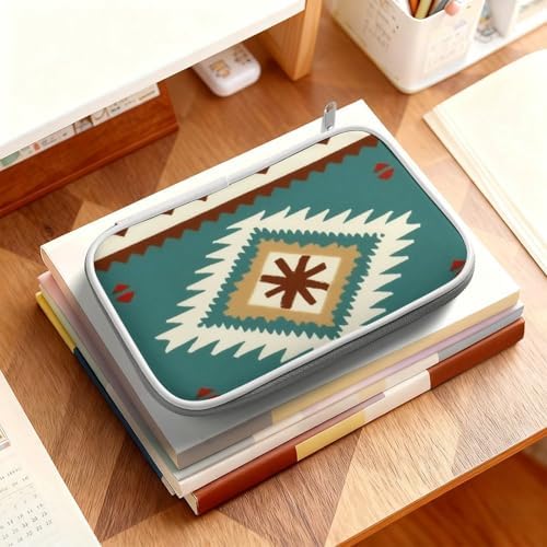 Women's Simple Thin Pencil Case Waterproof And Portable Perfect Organizer Box Ethnic Indiana Southwest Western Tribal Aztec Green