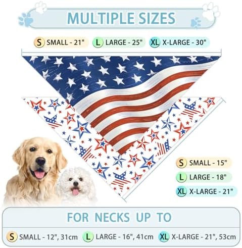 4th of July Dog Bandanas, 2-Pack Triangle Reversible Pet Scarves, Premium Fabric, US Flag Bandana for All Dogs (Small, Style 3)