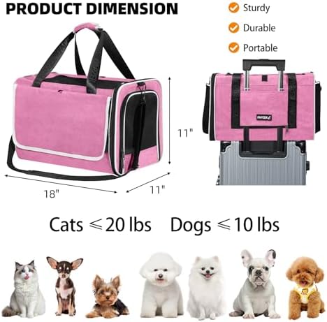 Cat Carrier for Travel, Soft-Sided, Top Loading, Privacy Curtain, to 20 lbs | Medium Pet Carry Bag Anxiety Cat, Vet Visits Car Transport, Luggage Sleeve Suitcase Attachable Small Puppy Crate Kennel Pink