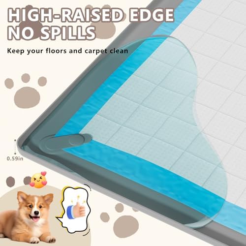 Pee Pad Holder for Dogs Fits Up to 24" x 24" Training Pads Silicone Puppy Pad Holder Tray Non-Slip Dog Pad Holder with Powerful Magnetic Lock Square Potty Pad Holder for Home Floor Protection