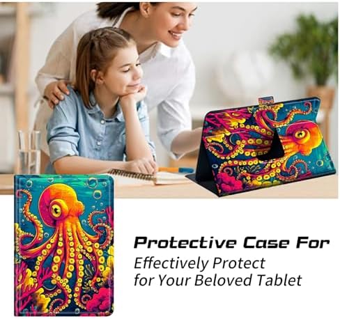 Universal Case for T-Mobile Revvl Tab 2 10.1" Model:9185W 2025/Revvl Tab 5G 10.36" 2023, 360 Degree Rotating Kickstand Protective Stand Shell Cover for 9"-10.5", Octopus Ocean Bottom