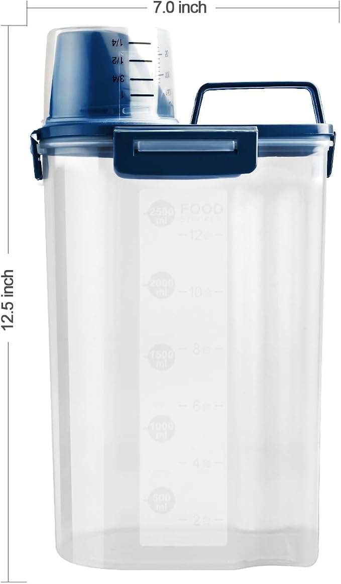 Uppetly Rice Airtight Dry Food Storage Containers, BPA Free Plastic Storage Bin Dispenser with Pourable Spout, Measuring cup for Cereal, Flour and Baking Supplies Blue