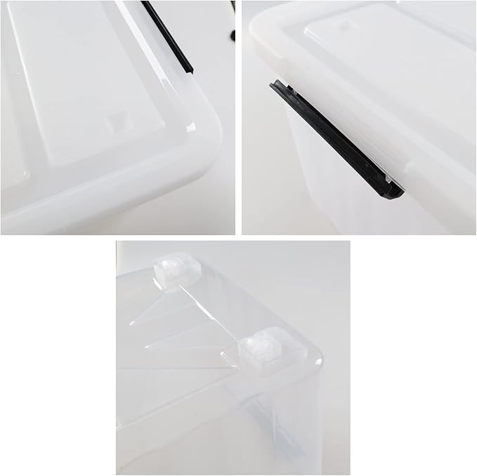 70 Qt Stackable Plastic Storage Bins with Lids, 4 Pack | Clear Heavy-Duty Tote Containers, Wheels, Nesting and Stackable Design, Closet, Garage, Pantry Storage