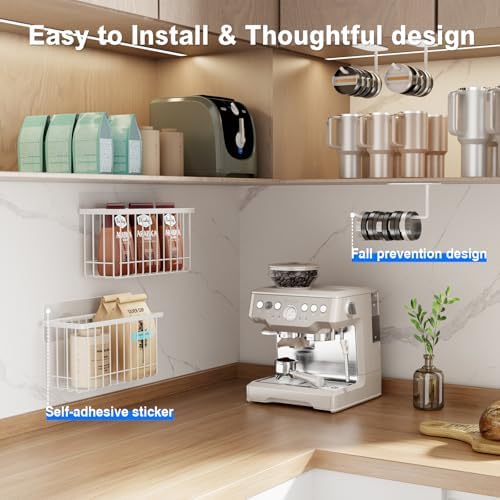 Mustorn 4 Pack Adhesive Cabinet Door Organizer, Lid Organizers Inside Cabinet Food Container/Tumbler Lid Organizer and Storage Cup Lids Holder for Kitchen & Bathroom Wall Mounted(White)