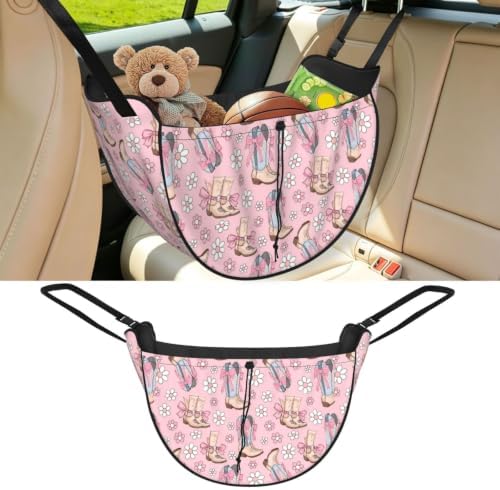 Cowboy Boots Floral Car Seat Organizer Backseat Storage Bag, Large Waterproof Vehicle Organizer With Adjustable Straps For Gear Essentials, Fits Most Cars