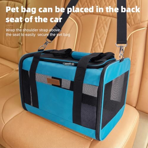 YUNIQUE Soft-Sided Cat & Dog Carrier for Pets Up to 15 Lbs, Airline Approved Collapsible Travel Puppy Carrier with Lightweight Fabric Design (Blue)