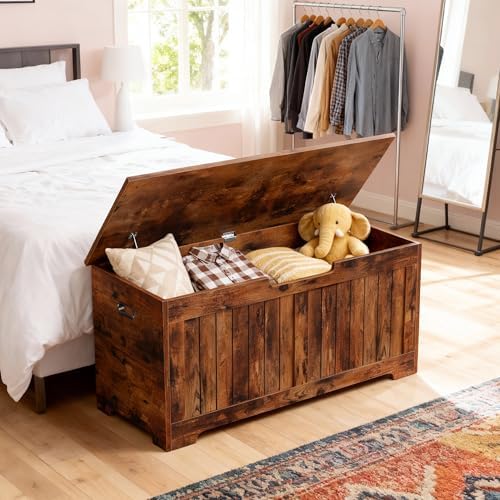 Wooden Storage Chest,30/40 Inch Storage Trunk w/2 Safety Hinges, Storage Bench, Modern Lift Top Chest Box Organizer (Rustic Brown, 40 Lx 15.7 W x19 H Inch)