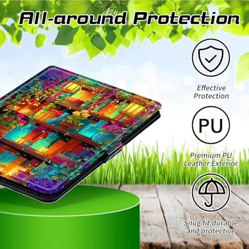 Universal Case for T-Mobile Revvl Tab 2 10.1" Model:9185W 2025/Revvl Tab 5G 10.36" 2023, 360 Degree Rotating Kickstand Protective Stand Leather Shell Cover for 9"-10.5", Bottles Books