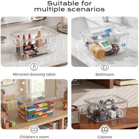 12 Pack White Storage Bins with Lids, PET Plastic Pantry Organizers and Storage, Small Storage Bins for Kitchen, Fridge, Bathroom, Office