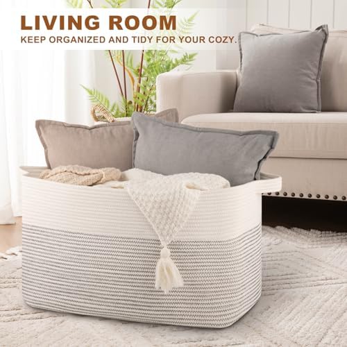 OIASKET 90L Extra Large Blanket Basket Living Room, 24"x16.9"x14.2"