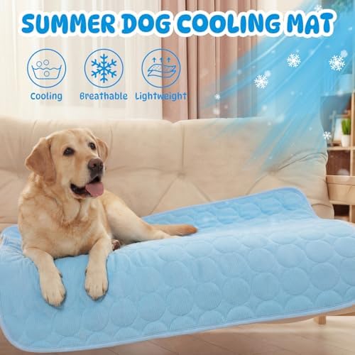 Chunful 39 x 59 Inches 4 Pcs Dogs Cooling Mat for Cats Pet, Summer Washable Dog Cooling Pad with Non-Slip Bottom & Storage Bags, Foldable Self-Cooling Blanket for Crate Sofa Floor Car