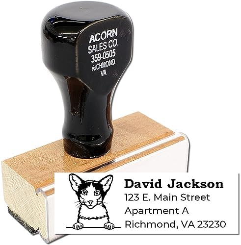 Peeking Oriental Bicolor Cat Wood Handle Address Stamp - Custom Stamp | Any standard pad works. Custom Made Return Address Stamp for Thank You Notes. Address Stamp for Oriental Bicolor Cat Moms.