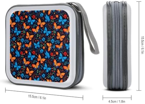 CD Holder Butterflies 40 Capacity Protective Disc Storage Case | Hard Plastic, Butterfly Animal Butterflies CD DVD Organizer Wallet Portable for Car Home Office Travel