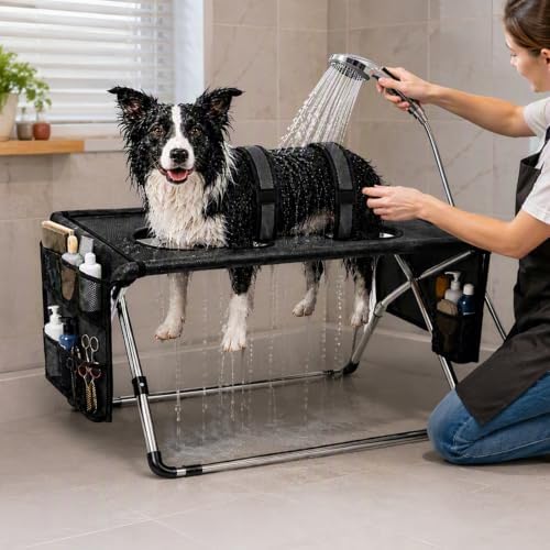 2026 Upgraded Detachable Pet Grooming Hammock for Small Dogs & Cats 44 LBS | Stainless Steel Stand Pet Grooming Sling, 8‑Hole Adjustable Dog Cat Grooming Harness for Pet Nail Trimming, Bathing, Care