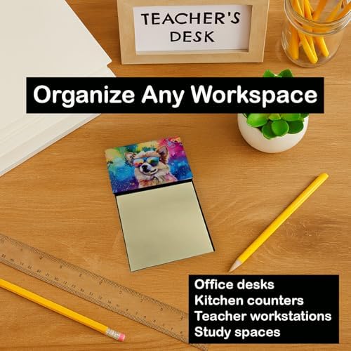 Caroline's Treasures Pomeranian Hippie Dawg Sticky Note Holder Refillable Dispenser Self-Sticky Note Pads, Memo Pads Blank Desk Accessories