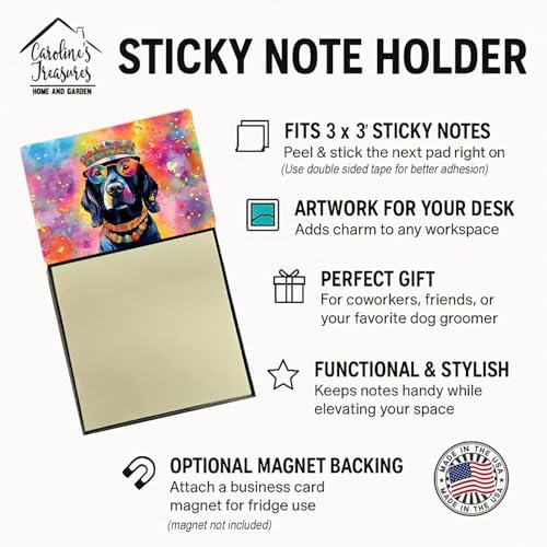Caroline's Treasures Black Labrador Hippie Dawg Sticky Note Holder Refillable Dispenser Self-Sticky Note Pads, Memo Pads Blank Desk Accessories