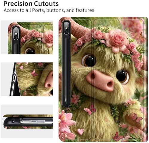 for Samsung Galaxy Tab S6 Lite 10.4 Inch 2024/2022/2020 Case | Slim Leather Smart Cover with Multi-Angle Anti-Slip Stand [Auto Wake/Sleep] Shell for Women Men, Pink Flower Cow
