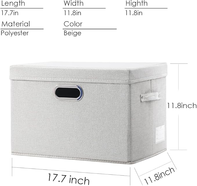 Large Collapsible Storage Bins with Lids [3-Pack] Fabric Foldable Storage Boxes Organizer Containers Baskets Cube with Cover for Home Bedroom Closet Office Beige(17.3x11.8x11.8)