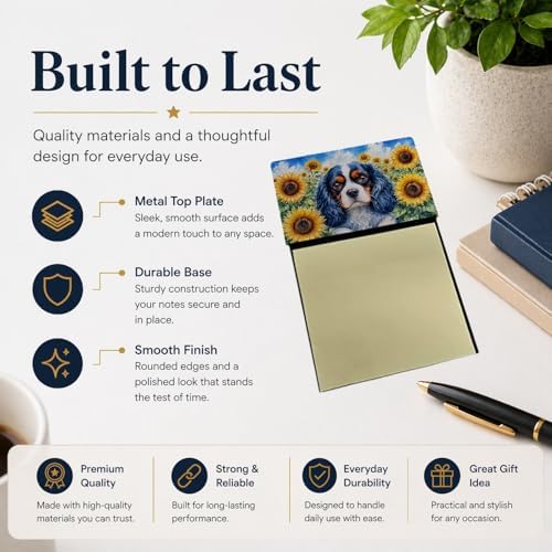 Caroline's Treasures Cavalier Spaniel in Sunflowers Watercolor Sticky Note Holder Refillable Dispenser Desk Accessory 3x3 Pad Gift