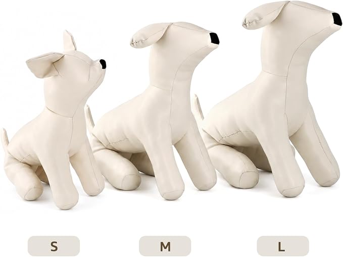 Dog Mannequin PU Pet Clothing Display Stand Cute Dog Hangers for Clothes Store Leather Pet Sewing Mannequin Durable Puppy Standing Model (White, Medium)