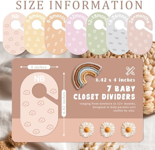 slapaflife Baby Closet Dividers, Double-Sided Cute Design Baby Clothes Dividers for Closet, Baby Clothes Organizer for Sorting Clothing in 7 Sizes from Newborn to 12+ Months