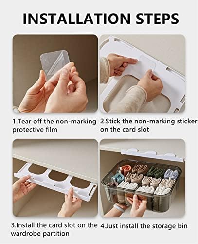 Xicennego Pull-out Closet Underwear Storage Box, Plastic Drawer Underwear Organizer Divider, Wardrobe Organizer Drawer for Socks, Underwear, Bra, Tie (Grey)