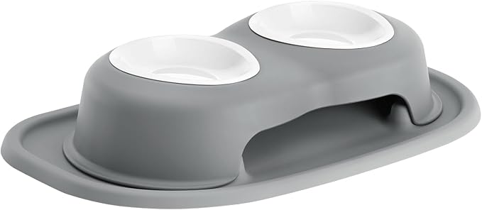 WeatherTech Double High Pet Feeding System w/Plastic Dog/Cat Bowls - 3" High Stand Dark Grey (PDHC0803DGDG)