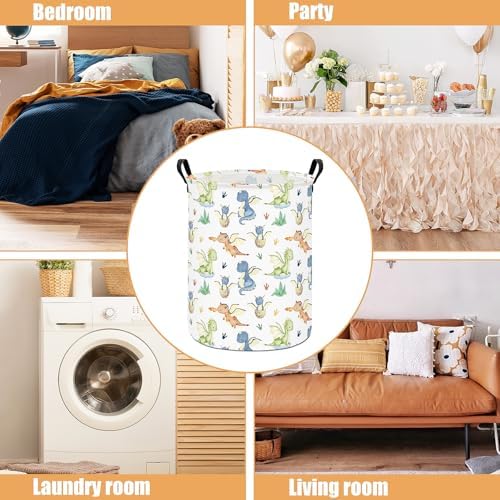 Round Laundry Basket Collapsible Storage Hamper Parent-child Dragon | Waterproof Canvas Foldable Baskets with sturdy Handles Multi-scene Organizer for Home Play Bedroom Gift Bin