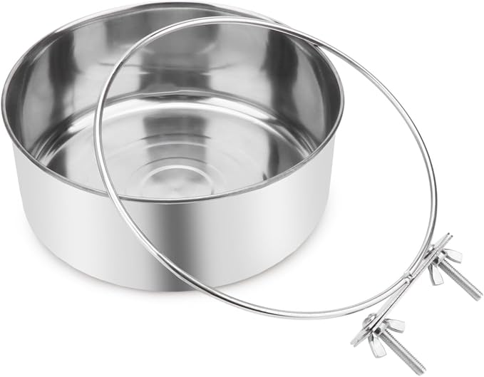 Wontee Pet Food Water Bowl Stainless Steel Feeding Cups Feeder, 2 Pcs, XL | Rust-proof, securely mounted to prevent tipping, removable for easy refilling and cleaning, for dogs/cats/birds/rabbits