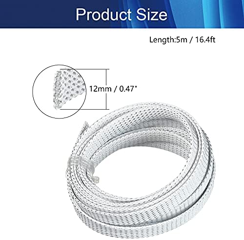 Jutagoss PET Expandable Braided Cable Sleeve, 16.4ft - 1/2 inch Silver White Cable Management Sleeve, Wire Loom Tube Cord Protector for USB Cable, Power Cord, Audio Video and More, 1Pc