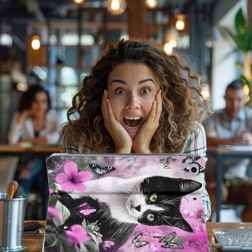 for Microsoft Surface Pro 7 Plus,Surface Pro 7/6/5/4 12.3" Tablet Case,Auto Wake/Sleep,Adjustable Stand Protective Cover - Black and White Cat Butterfly