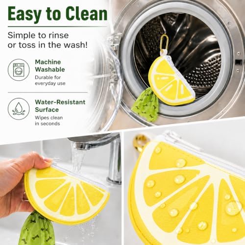 Lemon Dog Poop Bag Holder - Cute Leash Dispenser for Dog Walking | Dog Poop Bag Holder & Trash Carrier, Leash Attachable Dispenser for Poop Bags, Cute Durable Walking Accessory