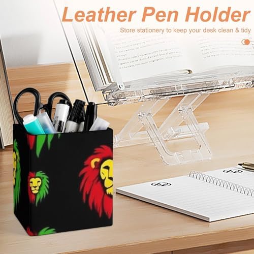 Square Pen Holder Waterproof Multifunctional Desk Organizer For Office Home Jamaican Rasta Flag Rastafarian Reggae Lions