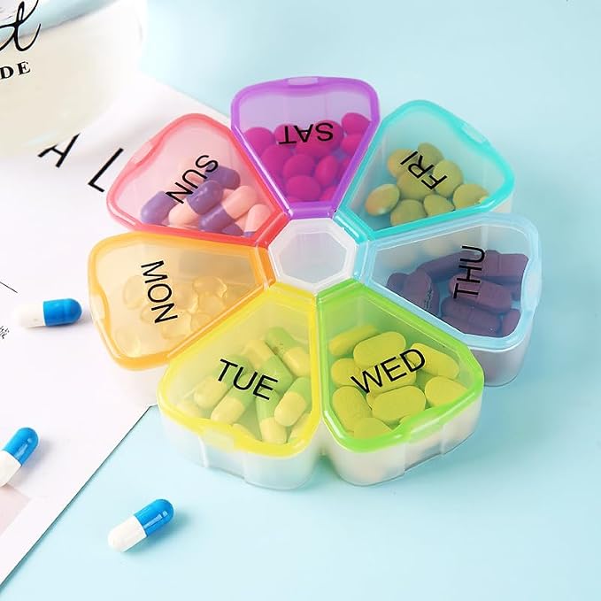 Weekly Pill Organizer, Travel 7 Day Daily Pill Meds Case Reminder | Large Compartment Vitamin Dispenser Box to Hold Cod Liver Oil, DHA, Supplements and Medication, Arthritis Friendly, BPA Free