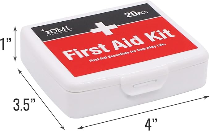 DMI First-Aid Kit, Mini 20-Piece Kit, Small and Compact All-Purpose Use for Minor Cuts and Scrapes, Durable Water-Resistant Case, Convenient and Portable, White (Pack of 3)