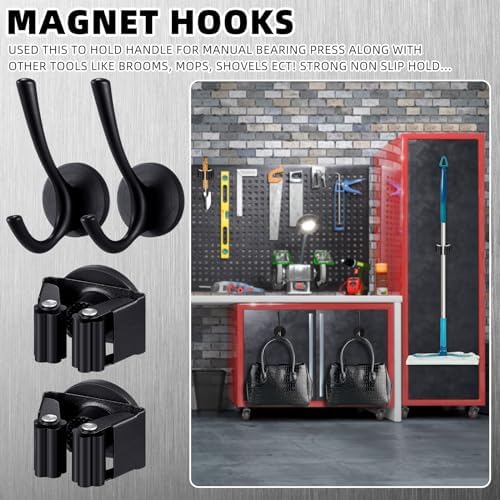 Vercraft 4 Pcs Magnetic Double Hooks Magnetic Coat Hooks Magnetic Mop Broom Holder Movable Magnetic Broom Holder Rack for Garage Kitchen Laundry Garden