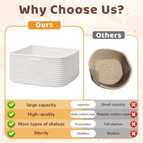 Storage Baskets for Shelves, 4 Pack Shallow Basket
