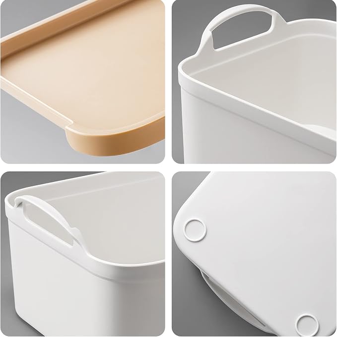 ANMINY White Plastic Storage Bins Baskets with Lids, 8-Pack, 1XL+1L+2M+4S | Large Plastic Bins, Sturdy PET, with Handles, Stackable, Opaque Storage Boxes, for Closet Shelves Desk, Wheat Lids
