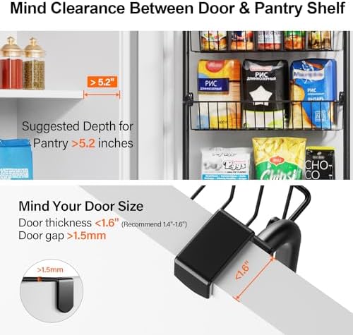 Delamu Over The Door Pantry Organizer, 8-Tier Pantry Door Organizers and Storage, Metal Hanging Spice Rack, Seasoning Organizer, Door Organizer for Home Kitchen Bathroom, Black