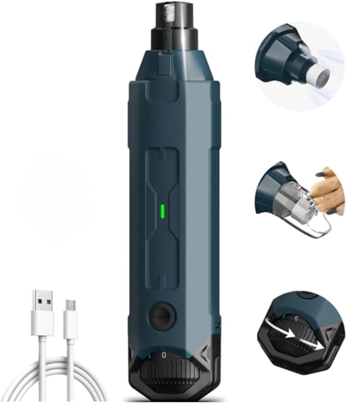 pawyzie Dog Nailgrinder Quiet with 3 Ports, 2 Speeds, Pet Nail Clipper Grinder for Large Medium Small Dogs, Puppies, Cats (Blue*1)