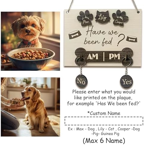 Personalized Have We Been Fed Sign, Custom Feeding Reminder Hanging Sign with Name, Decorative Dog Cat Meal Scheduler, Pet Feed Tracker AM PM, Gift for Pet Lovers, Decorative Wall Art