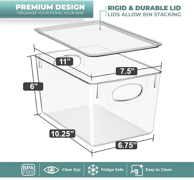 Sorbus Large Clear Plastic Bins with Lids – Stackable Organizer for Toys, Clothes, Medicine, Makeup, Art Supplies, Closet, Bathroom, and Shoes (4 Pack)