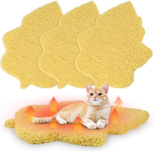 3 Pack Self Warming Pet Bed Leaf Shape Self Heating Cat Dog Mat Washable Thermal Sleeping Pad for Indoor Outdoor Hedgehog, Bunny, Sugar Glider, Rat, Chinchilla(Light Yellow,Medium-18 x24)