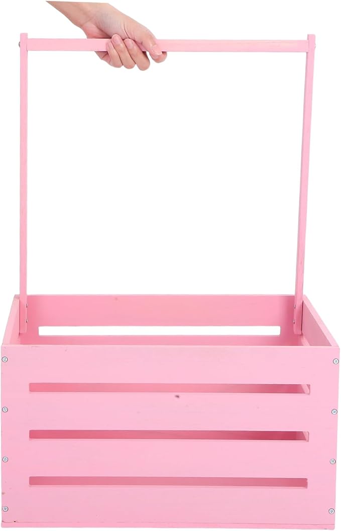 UPKOCH Wooden Storage Crate with Handle Versatile Organizer for Shower Newborns Dolls Pets Space Efficient Pink Storage for Parents
