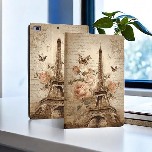 for Microsoft Surface Pro 7 Plus,Surface Pro 7/6/5/4 12.3" Tablet Case,Auto Wake/Sleep,Adjustable Stand Protective Cover - Paris Eiffel Tower Rose Butterfly