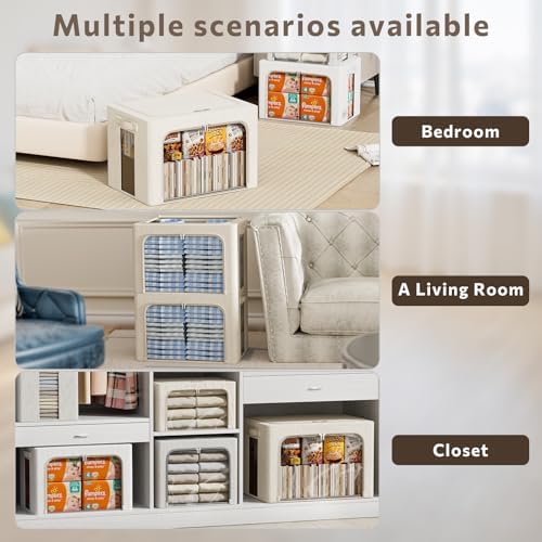 FHSQX 6 Pack Clothes Storage Bins,Beige, 15.7x11.8x9.8inch(30L)