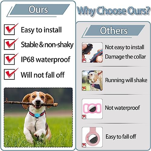 Waterproof Dog Collar with Airtag (1st & 2nd Gen) Holder, 1 Pack | Lightweight Silicone Hidden AirTag Holder for Dog Collar, Anti-Lost AirTag Case for Pet Cat Dog (Light Blue)