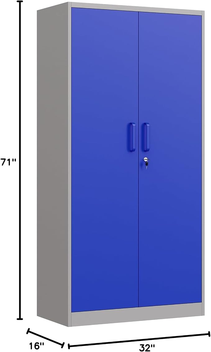 Metal Garage Storage Cabinets with Lock Door and Adjustable Shelves, Steel Tool Cabinets for Home,Office,Warehouse Organisieren (Blue Gray)